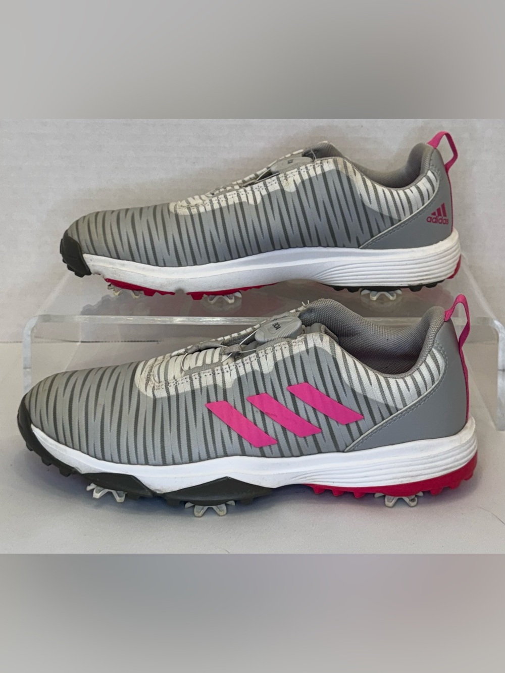 Adidas Junior CodeChaos 21 BOA Golf Shoes In Grey Screaming Pink
